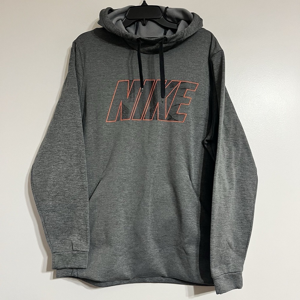 Nike‎ Sweater Men's Size XL Gray Sweatshirt Hoodie Orange Spell Out